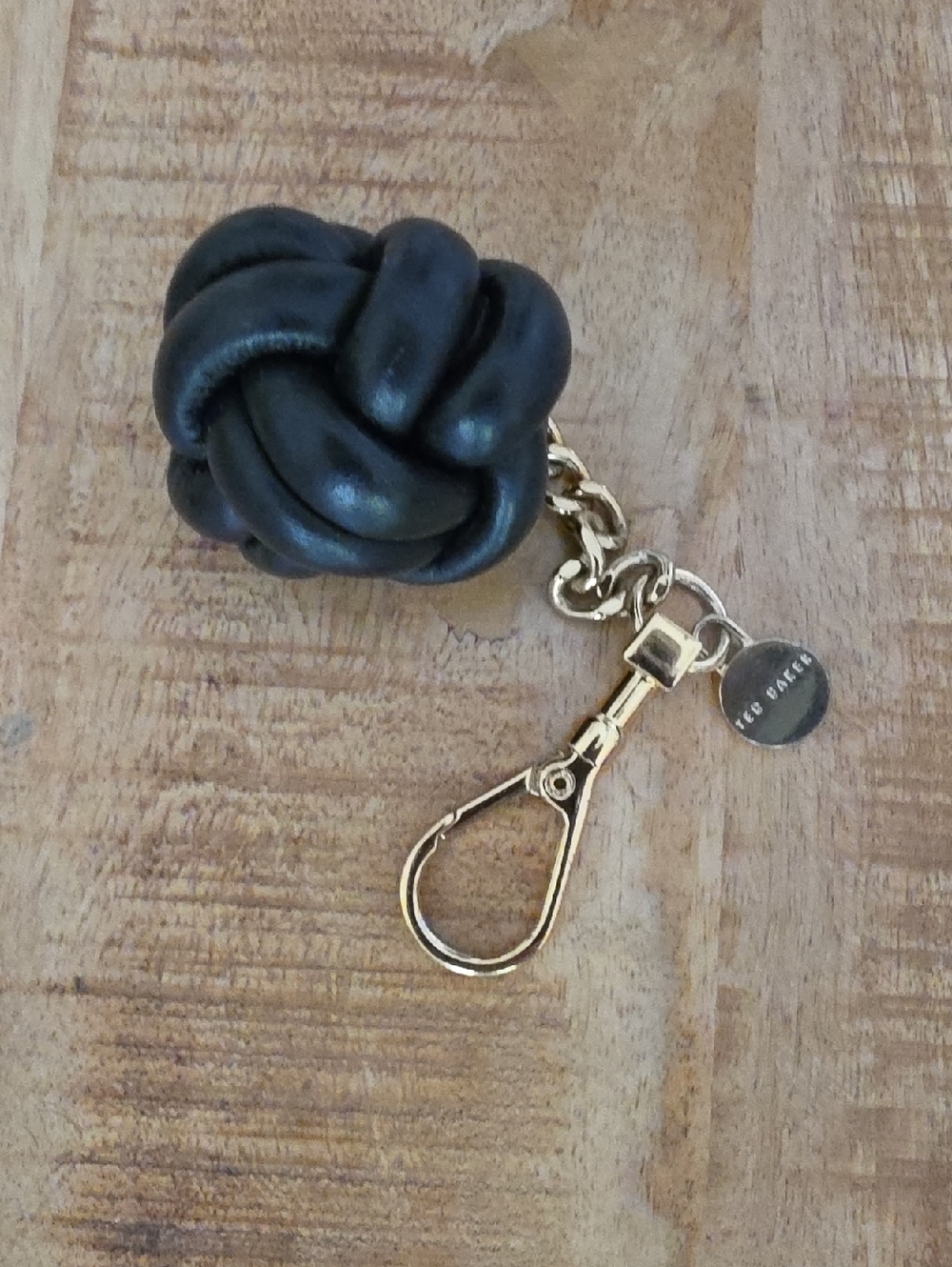 Ted Baker Black Knot Leather Keyring with Gold-Tone Hardware